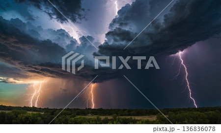 激しい雷の空 136836078