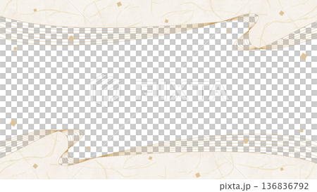 曲線のデザインフレーム、和紙風、紙吹雪、和風、16:9サイズ 136836792