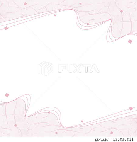 曲線のデザインフレーム、和紙風、紙吹雪、和風、正方形サイズ 136836811