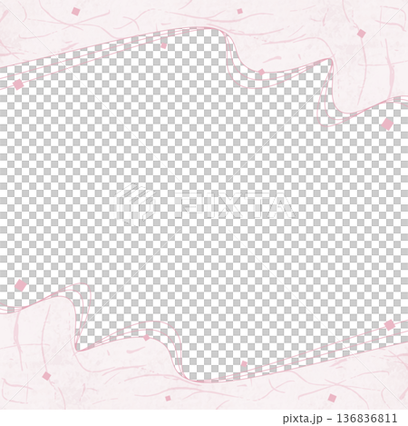 曲線のデザインフレーム、和紙風、紙吹雪、和風、正方形サイズ 136836811