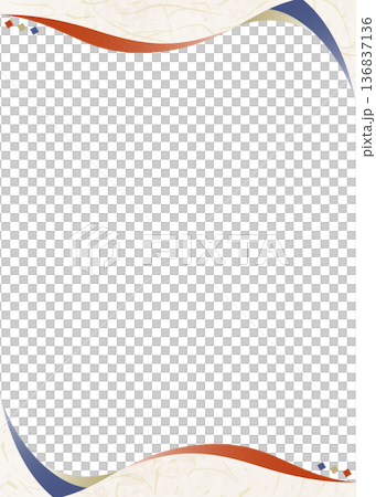 Curved design frame, Japanese style, Japanese paper style, background, portrait orientation 136837136