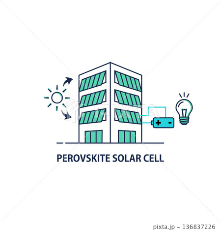 ペロブスカイト太陽電池 建物設置イメージ 再生可能エネルギーイラスト 136837226