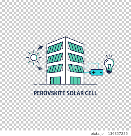 ペロブスカイト太陽電池 建物設置イメージ 再生可能エネルギーイラスト 136837226