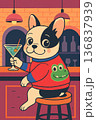 バーで一杯嗜むフレンチブルドッグのイラスト 136837939