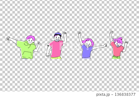 Illustration of happy children making a fist pump. Cheering and success. Hand-drawn vector material. Illustration of happy children making a fist pump. Cheering and success. Hand-drawn vector material. 136838377