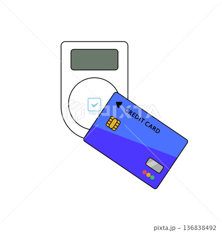 非接触型決済のクレジットカードと読み取り機端末のイラスト 136838492