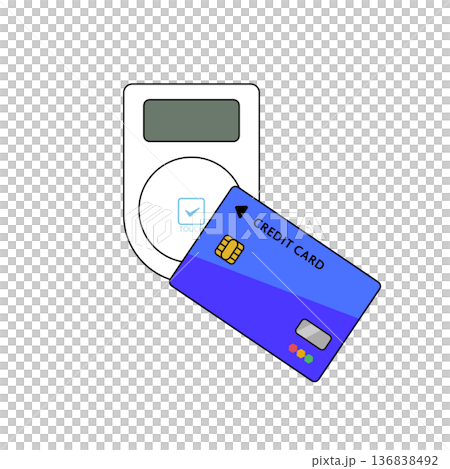 非接触型決済のクレジットカードと読み取り機端末のイラスト 136838492