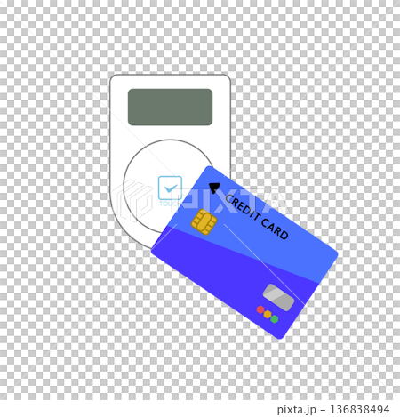 非接触決済のクレジットカードと端末の線画および主線なしイラスト 非接触決済のクレジットカードと端末の線画および主線なしイラスト 136838494