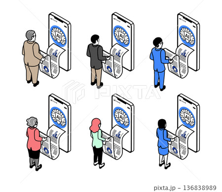 スマートフォンのAI(人工知能)からデータを取得して分析するビジネスパーソン 136838989