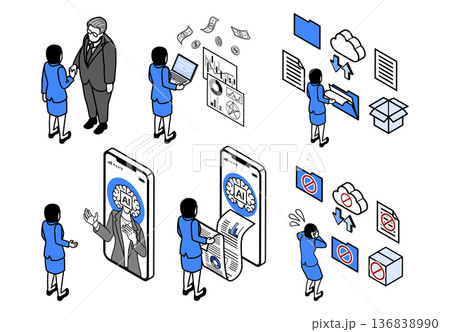 DX・AIを活用した働き方のクリップアート　素材セット - 女性会社員 136838990