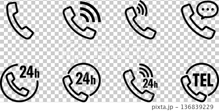 電話、聽筒和智慧型手機圖示線描圖 電話、聽筒和智慧型手機圖示線描圖 136839229