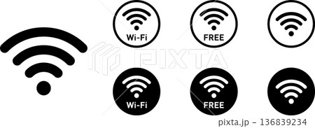 Wi-Fi電波アンテナマーク標識アイコン角丸円形 Wi-Fi電波アンテナマーク標識アイコン角丸円形 136839234
