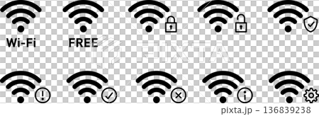 Wi-Fi 無線電波天線標記圖示訊息，圓形黑色 136839238