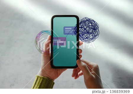 Patient with anxiety connects online therapist, , Talk Therapy Session, telehealth Patient with anxiety connects online therapist, , Talk Therapy Session, telehealth 136839369