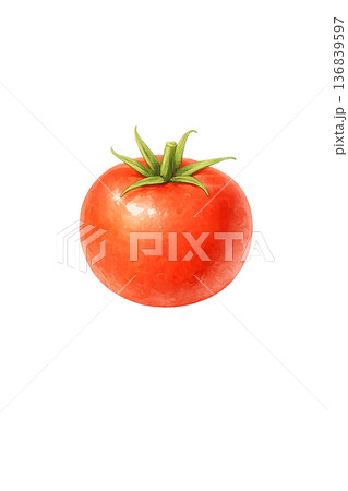 赤いトマトの水彩イラスト素材｜シンプルでかわいい野菜モチーフ 136839597