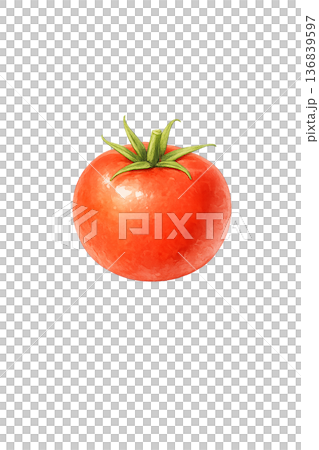 赤いトマトの水彩イラスト素材｜シンプルでかわいい野菜モチーフ 136839597