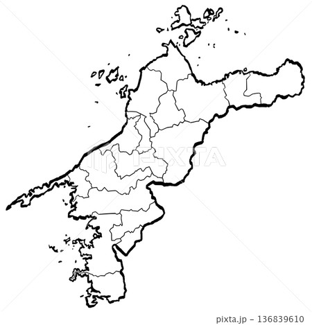 愛媛県地図・市町村区分のイラスト (筆タッチ) シンプル 愛媛県地図・市町村区分のイラスト (筆タッチ) シンプル 136839610