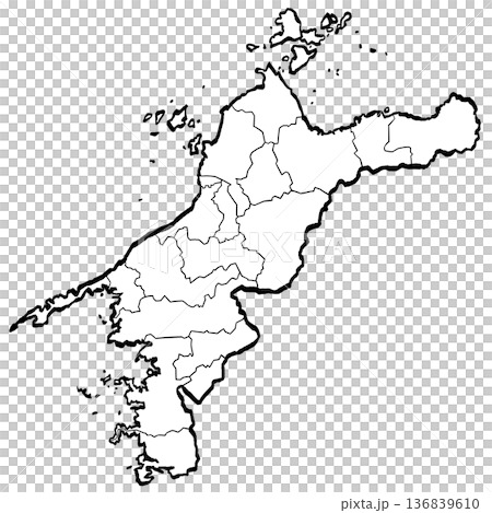 愛媛県地図・市町村区分のイラスト (筆タッチ) シンプル 愛媛県地図・市町村区分のイラスト (筆タッチ) シンプル 136839610