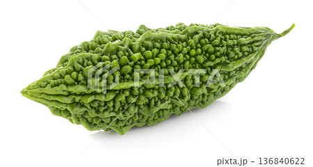 Fresh bitter gourd Bitter cucumber or bitter melon with cut slice isolated on a white background. 136840622
