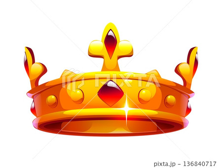 Cartoon casino gambling game icon of golden royal king or queen crown with dark red diamond gemstones. Glossy gold monarch crown symbolizing jackpot, luxury, royalty, or level achievement in games Cartoon casino gambling game icon of golden royal king or queen crown with dark red diamond gemstones. Glossy gold monarch crown symbolizing jackpot, luxury, royalty, or level achievement in games 136840717