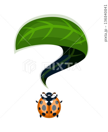 Ladybug insect font punctuation question mark. Garden lady bug font sign, red ladybird alphabet type vector punctuation mark. Cute insect typeface special symbol or spring ladybug beetle element 136840841