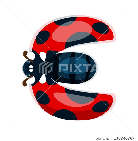 Ladybug font, ladybird letter typeface, lady bug kids type alphabet. Cartoon beetle with wings character for learning abc. Cute vector clipart wild life insect red with black dots 136840867