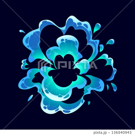Cartoon water splash and flow featuring fluid abstract shape. Vector blue aquatic water splashing burst, dynamic gui element with clear droplets and fluid motion. Aqua drop, spray or liquid splatter Cartoon water splash and flow featuring fluid abstract shape. Vector blue aquatic water splashing burst, dynamic gui element with clear droplets and fluid motion. Aqua drop, spray or liquid splatter 136840943