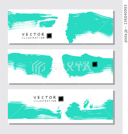 Green ink brush stroke on white backgrounds set. 136840993