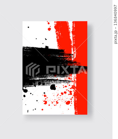 Black and Red ink brush stroke on white background. Japanese style. 136840997
