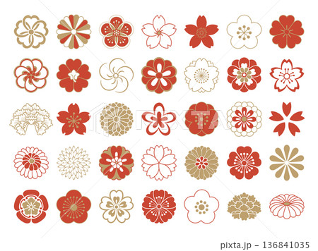 日本の伝統的な花のアイコンセット 日本の伝統的な花のアイコンセット 136841035