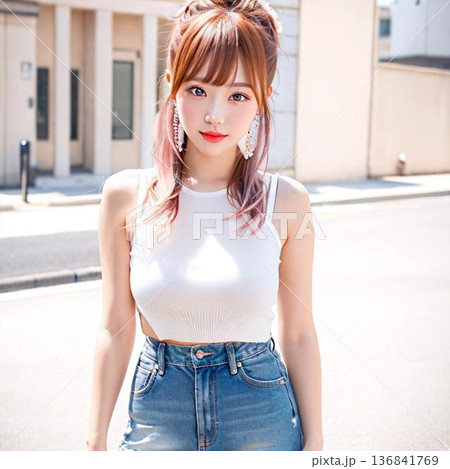 ポーズをとる若い女性 136841769