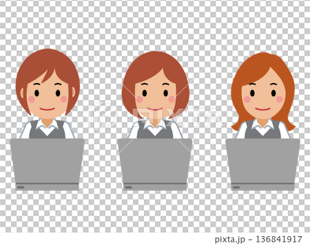 一位身穿灰色職業裝的年輕女子正在操作電腦 136841917