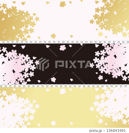 Cherry blossom silhouette, Japanese style banner background illustration set. Frame material for cherry blossom viewing and celebrations 136841991