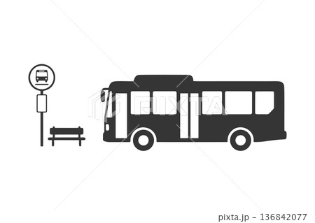 バスとバス停のシルエットアイコン 136842077