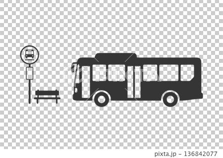 バスとバス停のシルエットアイコン 136842077