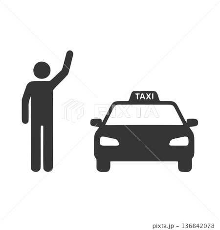 タクシーを呼ぶ人物のシルエットアイコン 136842078