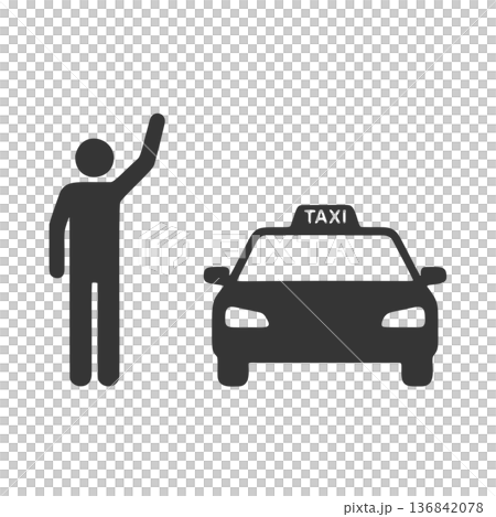 タクシーを呼ぶ人物のシルエットアイコン 136842078