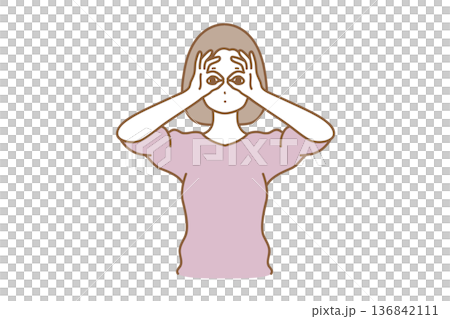 Woman facial expression peeking 136842111