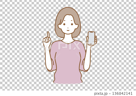 Illustration of a woman explaining with a smartphone Illustration of a woman explaining with a smartphone 136842141