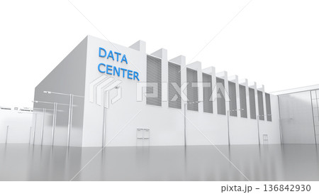 White data center building exterior isolated on white 136842930