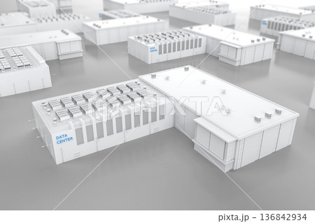 Data center building exterior isometric at industrial estate park Data center building exterior isometric at industrial estate park 136842934