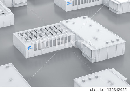 Data center building exterior isometric at industrial estate park Data center building exterior isometric at industrial estate park 136842935