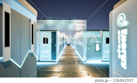 Energy storage systems or battery container units for data center at night Energy storage systems or battery container units for data center at night 136842937
