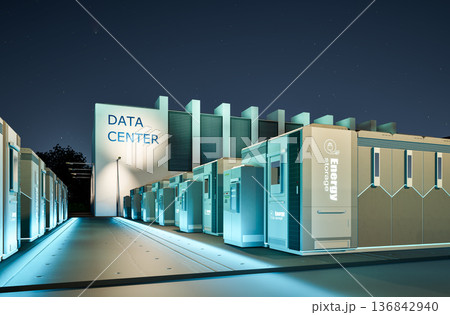 Energy storage systems or battery container units for data center at night 136842940