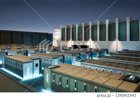 Energy storage systems or battery container units for data center at night 136842941