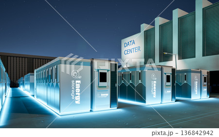 Energy storage systems or battery container units for data center at night 136842942