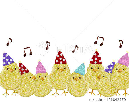 【パーティーひよこフレーム】手刺繍イラスト素材 136842970