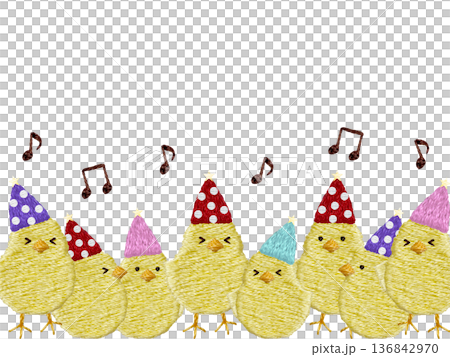 【パーティーひよこフレーム】手刺繍イラスト素材 136842970