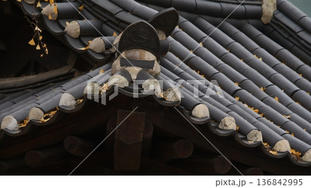 Autumn Leaves on a Traditional Korean Pavilion Roof Autumn Leaves on a Traditional Korean Pavilion Roof 136842995