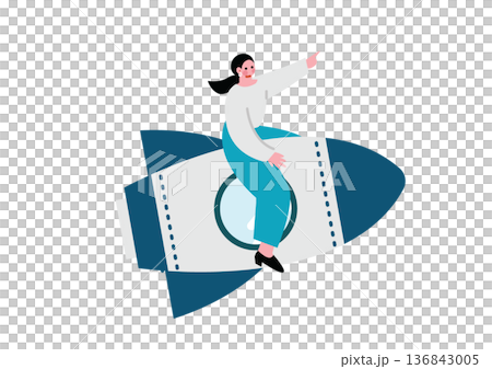 女商人乘坐火箭升空 136843005